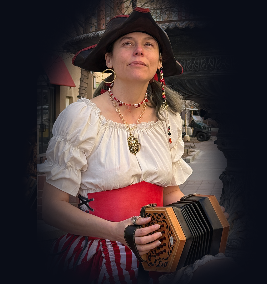 Captain Buttons Playing the Concertina